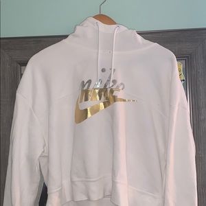 Women’s White Nike Cropped Metallic Hoodie